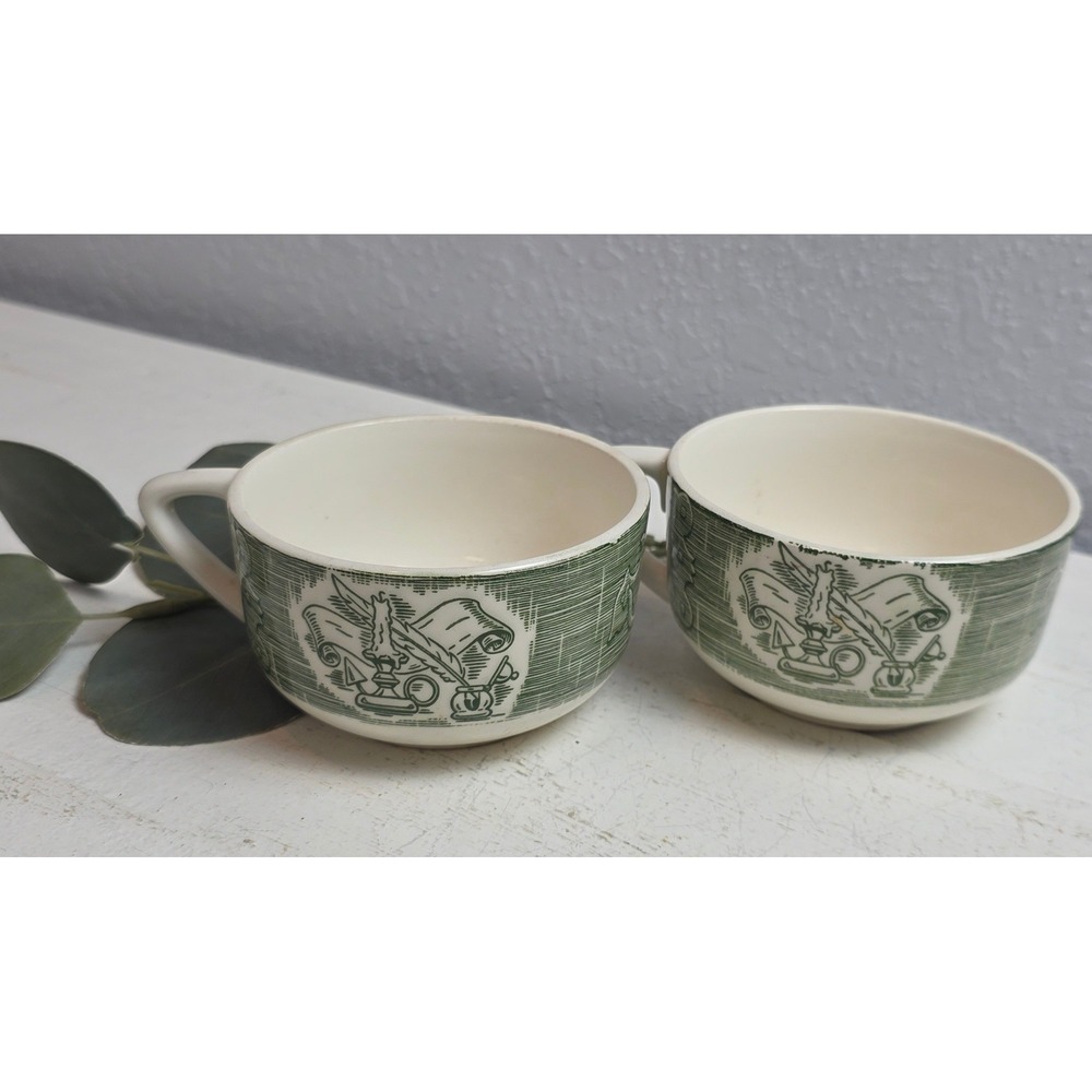 Vintage Teacup Pair "The Old Curiosity Shop" Pattern Royal China Company Green‎